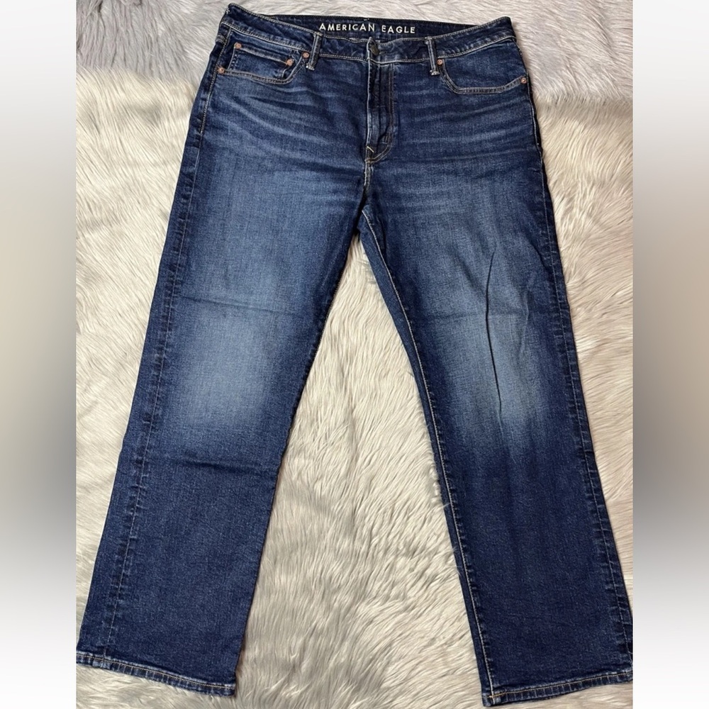 American Eagle Mens Airflex+ Relaxed Straight Blue Jeans Size 36x30